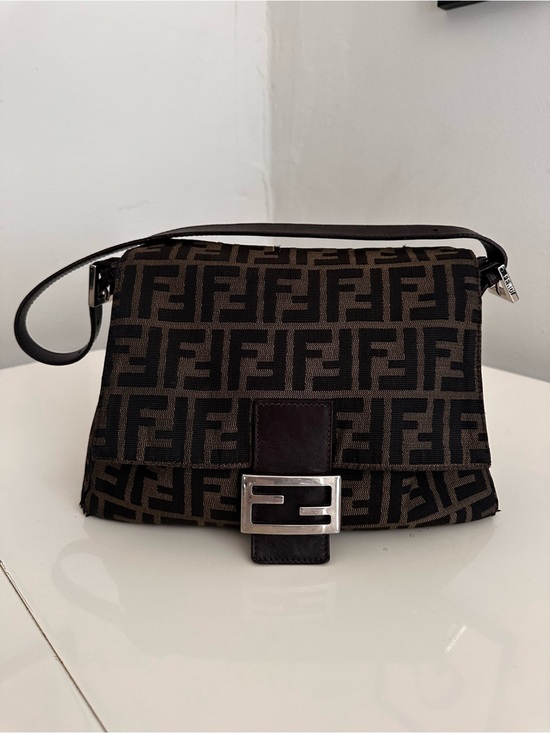 Fendi Handbags - Fendi Black and Brown FF Logo Shoulder Bag